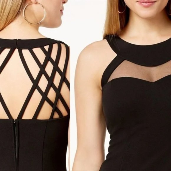 Speechless Juniors black halter mini dress with mesh in front strappy back sz 0 - Picture 1 of 6
